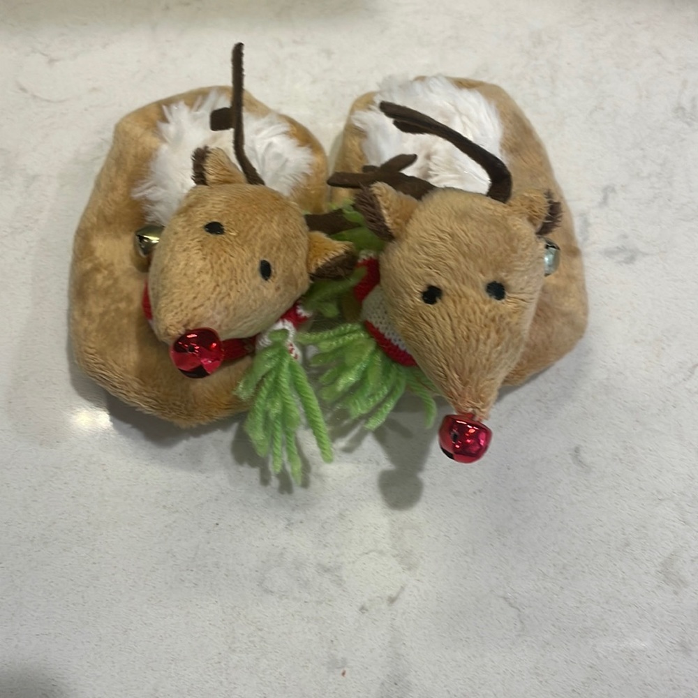 Reindeer Slippers…Only tried on!Red Rudolph Nose Jingles, Bells On Scarves Too!